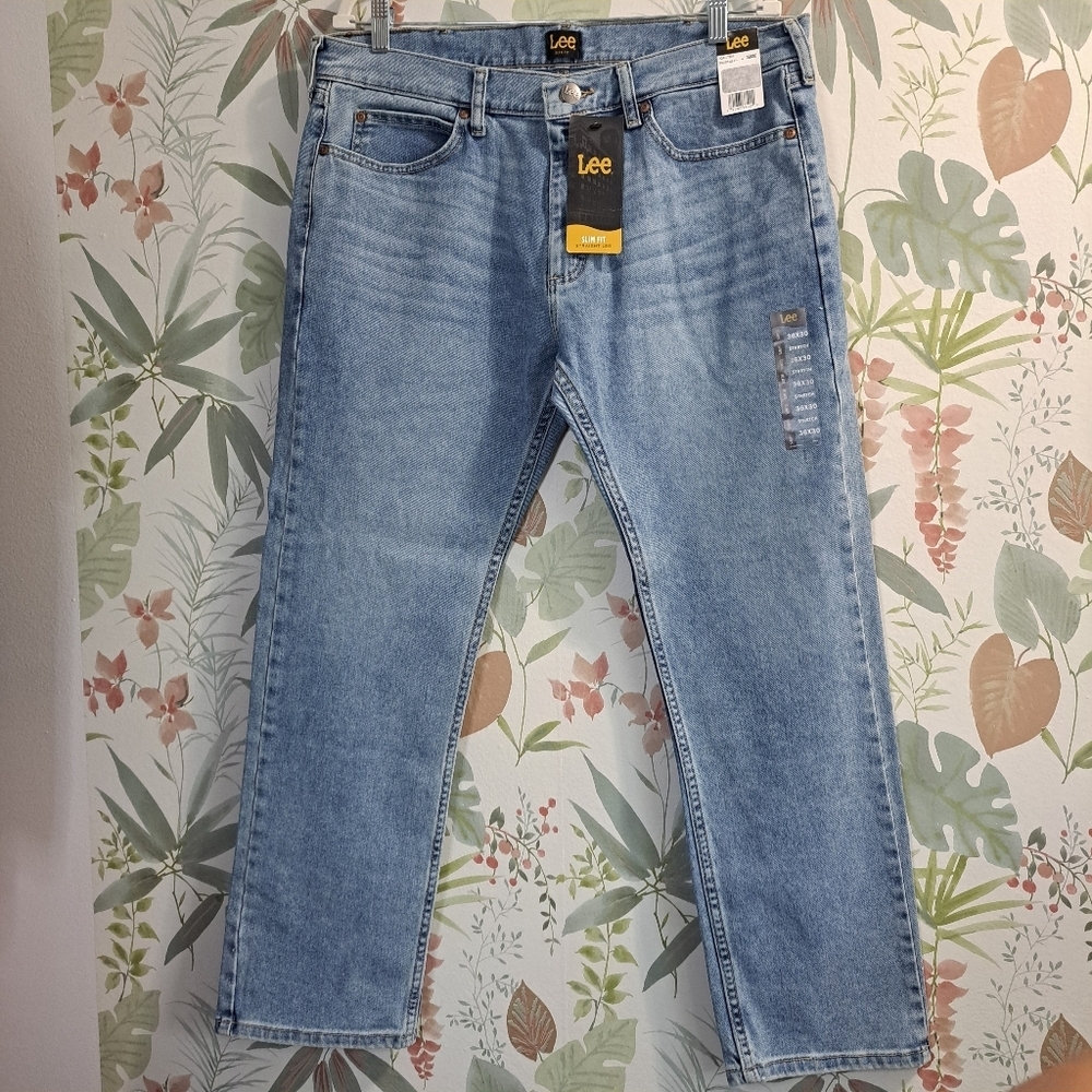 Lee Men's Light Blue Jeans 36×30 Slim Fit Stretch